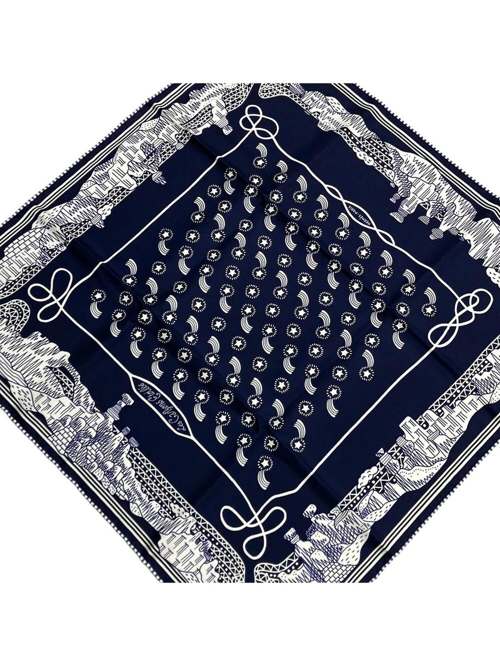 Hermes Carre 55 Dark Navy White Scarf #371936H62B